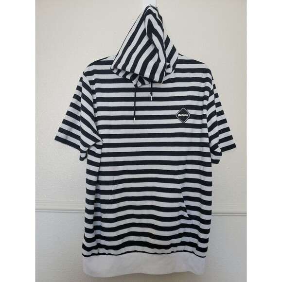F.C. Real Bristol Striped Short Sleeve Hoodie Men's Size L Terry Clothe Japan - Picture 1 of 16